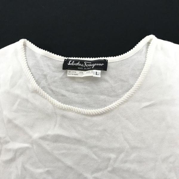 Japan Authorized Salvatore Ferragamo Rhinestone Short Sleeve Cutsew T-Shirt Women L White Lace Tops cBH719(USED)