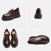 Johnature Vintage Genuine Leather British Style Pumps Versatile Thick Sole Lace-up Women's Shoes