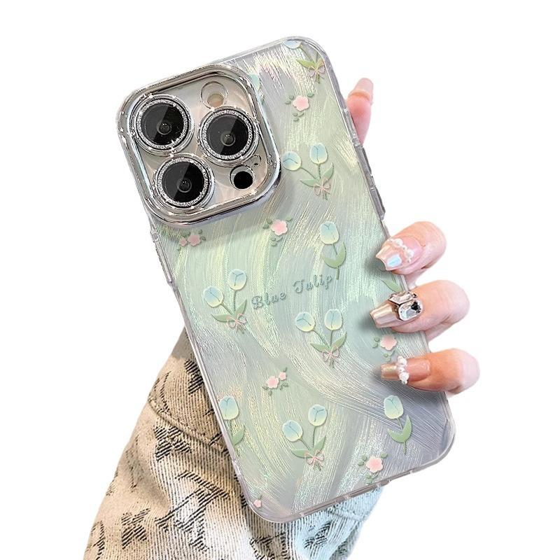 For Apple 15 ProMax Phone Case for IPhone 14 New High-end Feel Feather Silk Tulip 13 Small Fresh 12