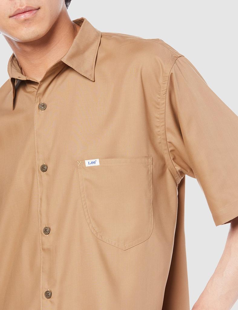 Lee Official Short Sleeve Size Men's Button-Down Shirt, Beige, M, LS1361-145