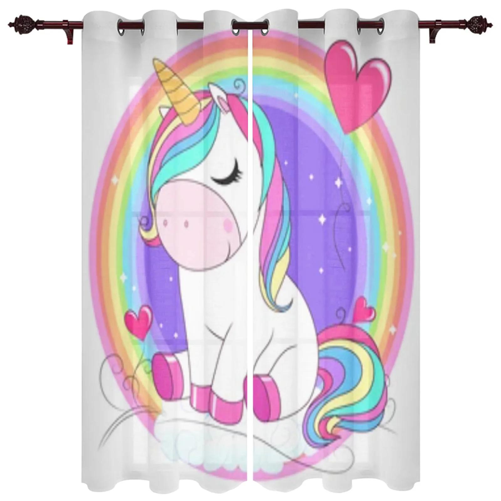 

Мультяшный милый единорог окна шторы для гостиной детской спальни оконные шторы кухонные шторы 2 панели cortinas 100W130H(CM)40x51in&Grommet Top