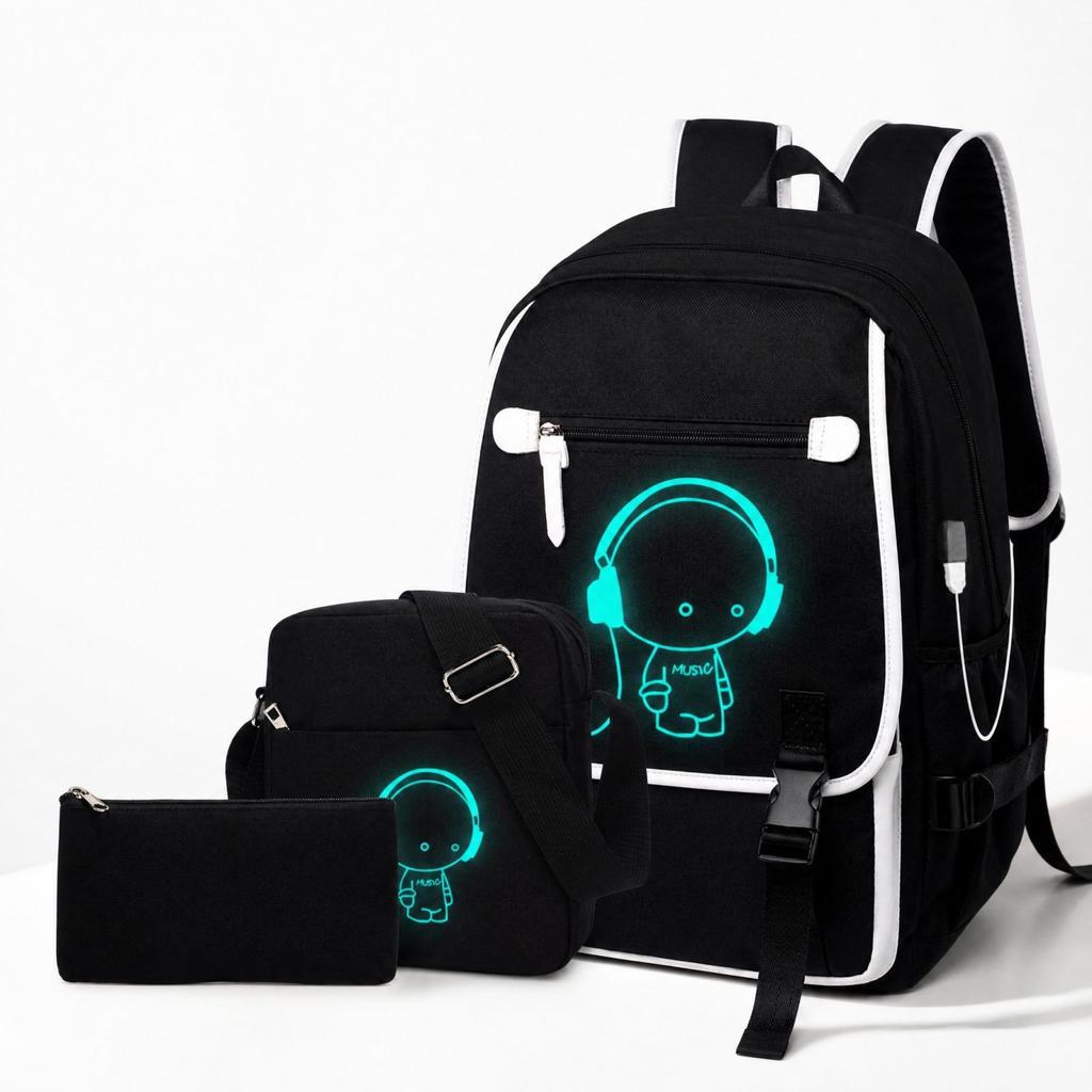 Teen Boys Backpack In the Dark Laptop School Bag with Print Korean Travel Bookbag