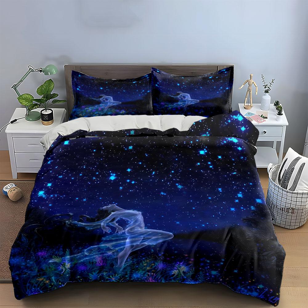 "Starry Night Fantasy Decor Set" Bedding Set with 1 Duvet Cover 2 Pillowcases Single Double King Queen, Gift