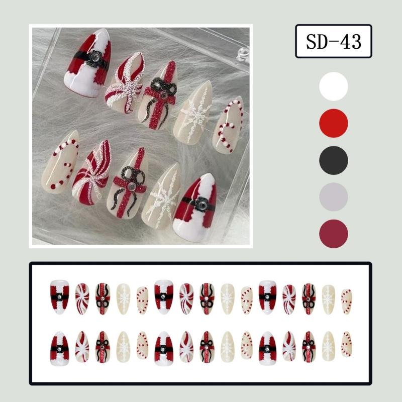30 Pieces Holiday Press On nail Red White Striped Snowflake Design ABS Artificial nail Easy Application