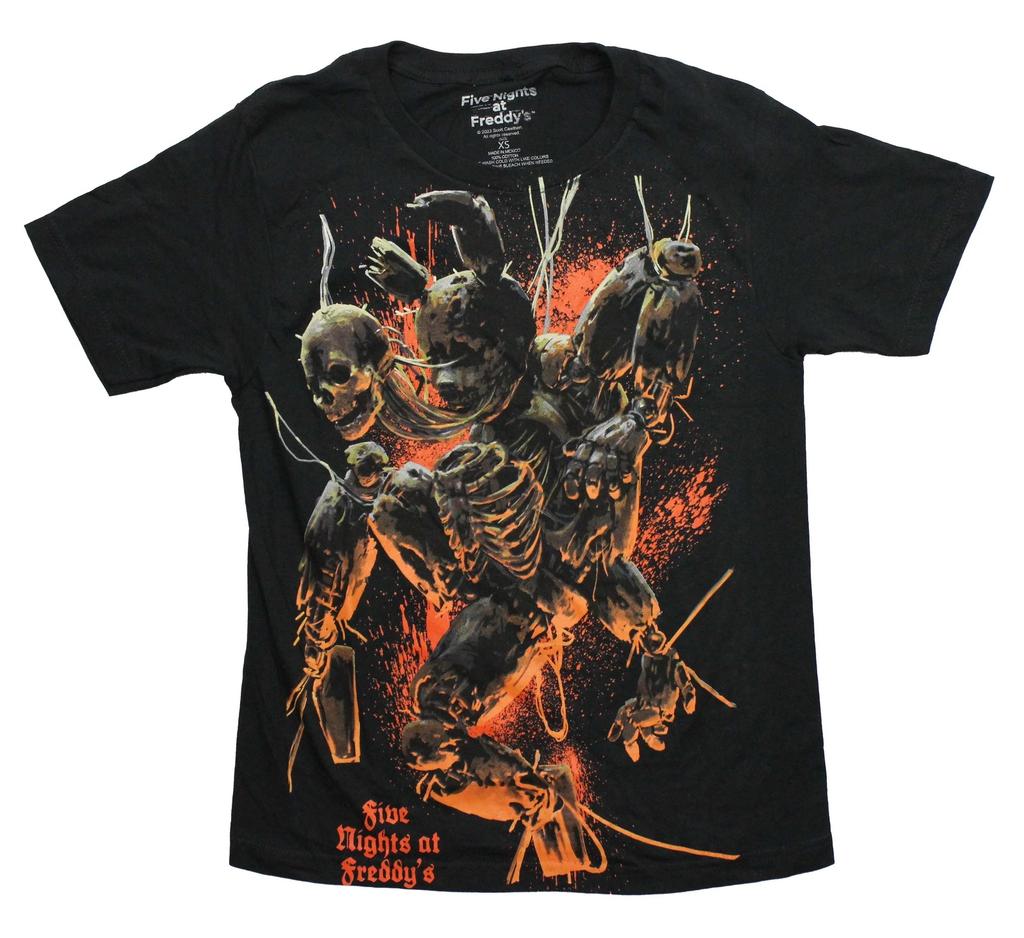 Five Night's at Freddy's Neues Erwachsenen-T-Shirt - Distress Skeletons Orange Spritzer