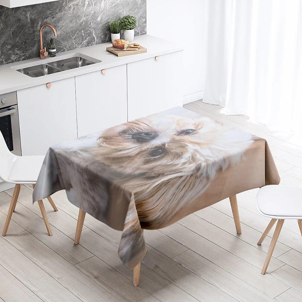 Cute Puppy Tablecloth Camping Party  Anti-Stain Waterproof Rectangular Kitchen Table Home Decor