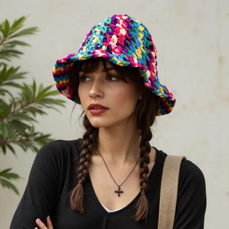 Oversized Hat Handwoven Flouncing Crocheted Hat for Music Festival Simple Flouncing Hat for Music Festival
