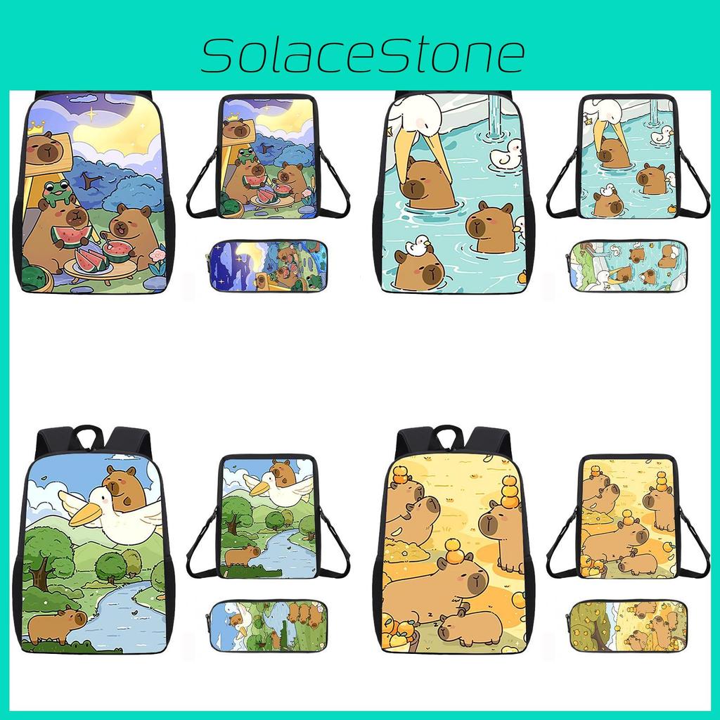 Cartoon Capybara Muster Rucksack Umhängetasche Federmäppchen Dreiteiliges Set