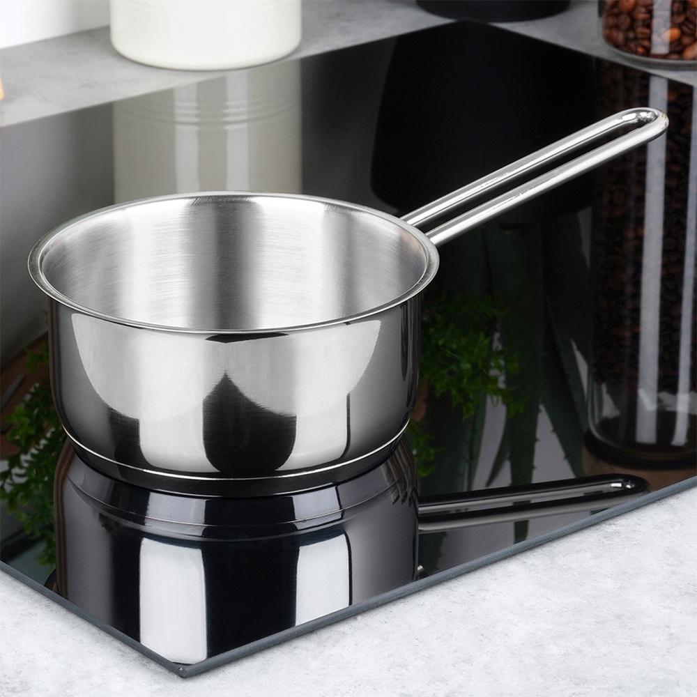 Rondel Rondelek Mały Garnek z Długim Uchwytem Stalowy Nierdzewny 14 cm 0,9L