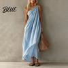 Lightweight Women Dress Women's Summer One Shoulder Beach Sundress Pleated A-line Flowy Long