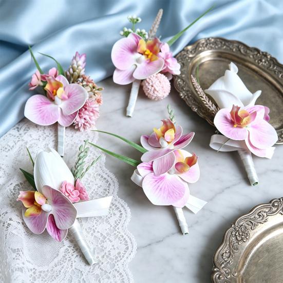 Evropská Phalaenopsis Orchidej Květ do klopy Svatební korsáž pro družičku Ženicha Elegantní Látková Květina na Párty Maturitní dárek pro Ženy