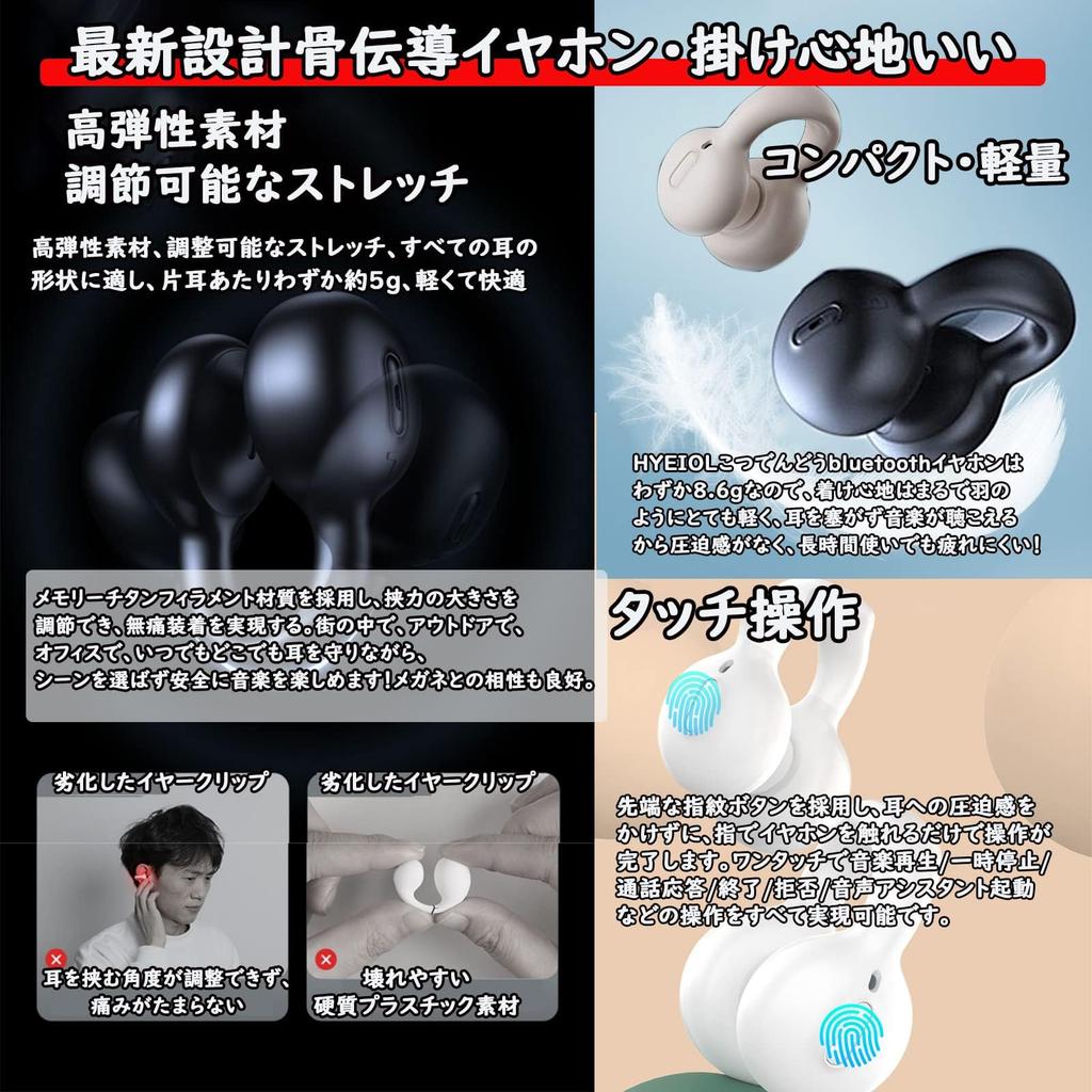 Air Conduction Bluetooth Wireless Ear Cuff Earbuds with Open LED No Ear Automatic Instant Single or Separate Left and ENC Noise PX7 Perfect Gift for