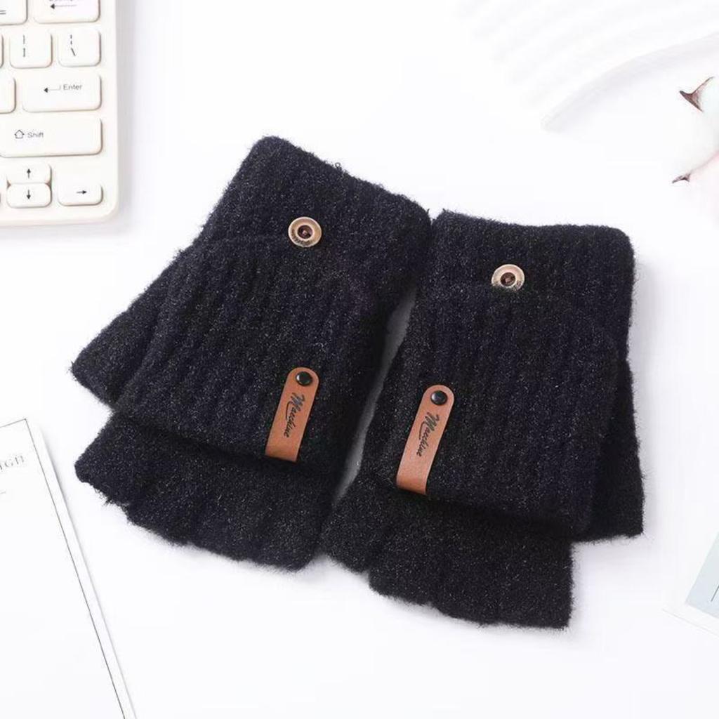 Winter Thick Half Finger Flip Gloves for Cute Women, Warm Cycling in Winter, Knitted for Students To Write and Type On