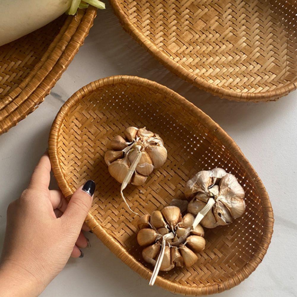 Oval Shape Rattan Storage Basket Wicker Material Fruit Display Basket  Kitchen Use