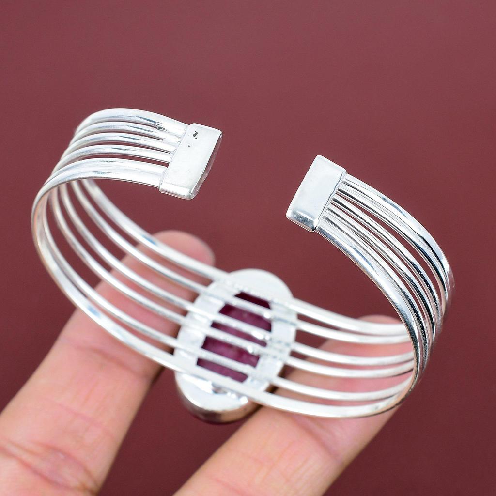 Rhodonite Bangle Gemstone Handmade Jewelry 925 Sterling Silver Cuff Bracelet Adjustable Bangle Very Pretty Rhodonite Jewelry Gifts for Mom