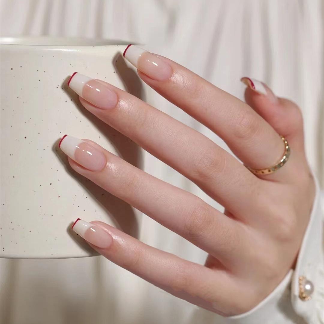 

C415 French Chic Wearable Finished Nail Pieces - Elegant European & American Style Fake Nail Patches