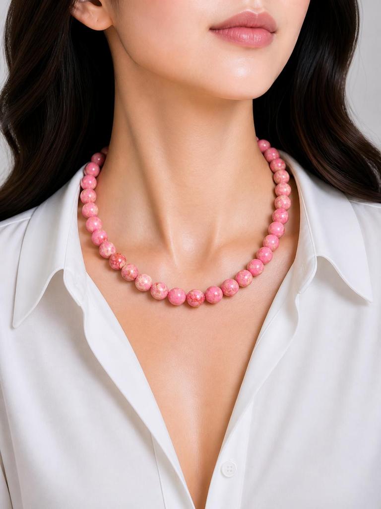 8mm Natural Pink Copper Turquoise Gemstone Round Beads Jewelry Handmade Minimalist Bead Necklace 17-20" For Gift 8BN-71
