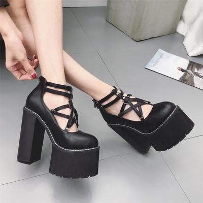 Fashion Women Pumps High Heels Zipper Rubber Sole Black Platform Shoes Spring Autumn Leather Shoes