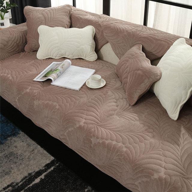Quilted Leaves Thickened L Shape Sofa Cover Milk Velvet Soft Couch Slipcover for Living Room Loveseat Chair Cover Solid