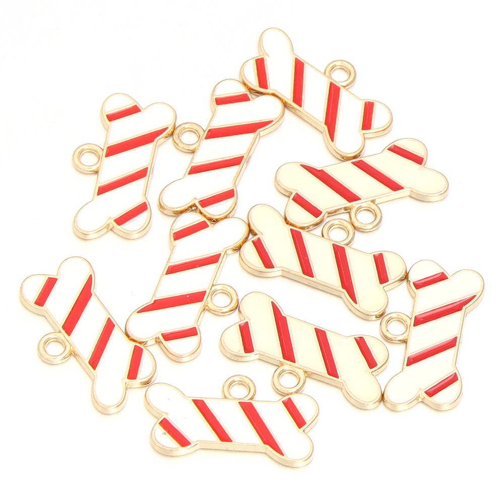 10pcs Alloy Enamel Christmas Charms Cute Xmas Pet Dog Bone Pendants For Jewelry Making DIY Earrings Necklace Gifts Accessories