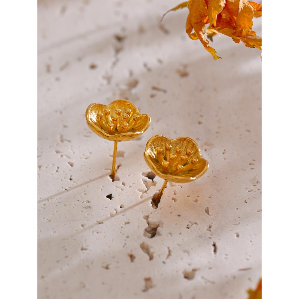 Eetit Trending Stainless Steel Metal Small Flower Daily Stud Earrings 18K PVD Plated Golden Charm Jewelry Wholesale
