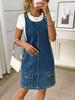 European-American Retro Denim Overall Skirt for Women - Summer Petite Zipper Design Dress