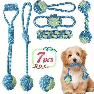 7pcs Multi-Purpose Dog Leash Chew Toys, Interactive Pull Knot Toys with Rattle Ball, Durable Training Set, Indoor/Outdoor Play