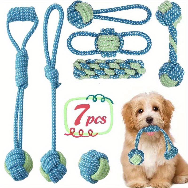 

7 шт. Многофункциональный поводок для собаки, жевательные игрушки, интерактивные игрушки с узлами для перетягивания с погремушкой, прочный тренировочный набор, для игр в помещении/на улице
