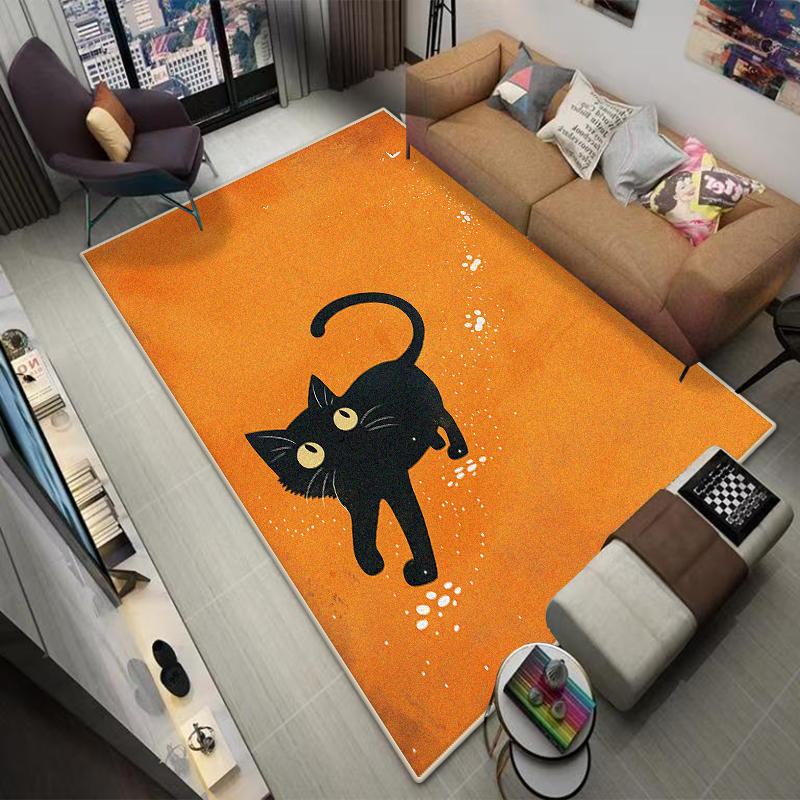 Simple Cute Decorative Carpet Living Room Home Decoration Mat Cat Pattern Bedside Easy Cleaning Foldable Lounge Rug Bedroom