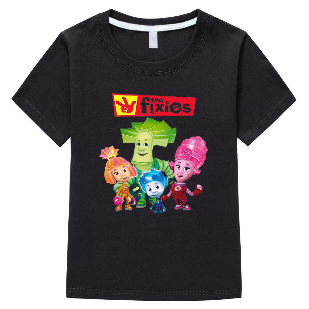 

The Fixies Cartoon Boys and Girls Cotton T-shirt Anime Print Short Sleeves Sports Comic Kids Clothing Toddler Tees for Summer 100 чёрный