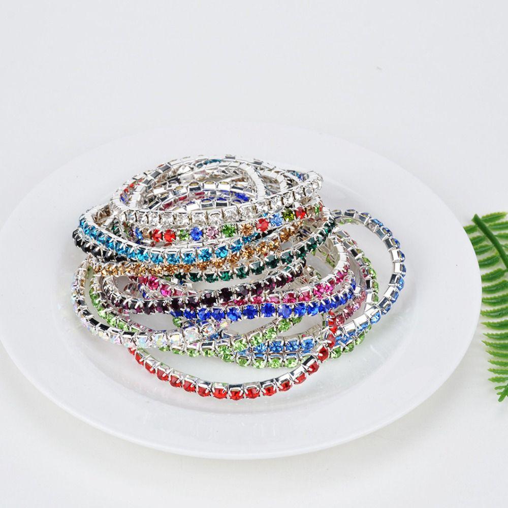 Iced Out Elastic Crystal Bracelet Jewelry Colored Bangle Fashion Single Rhinestone Bracelet  Girl