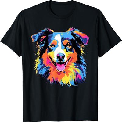 Colorful Pop Art Australian Shepherd Lover Portrait T-Shirt