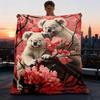 1pc Koala, Blossom Throw Blanket Polyester Fiber, Lightweight Flannel, Soft & Warm, All Season Use for Outdoor, Camping