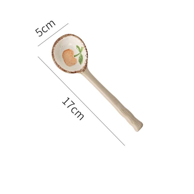 Japanese Stoneware Hand-Painted Spoon Long Handle Soup & Dessert Spoon Artistic Tableware for Home & Restaurant