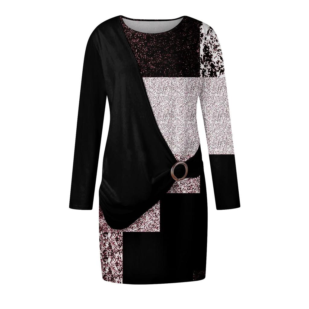 Women's Dress Sweatshirt Dress Print Fashion Loose CrewNeck Fake Two-Piece Stacked Patchwork Streetwear Outdoor Daily Long Sleeve Dress