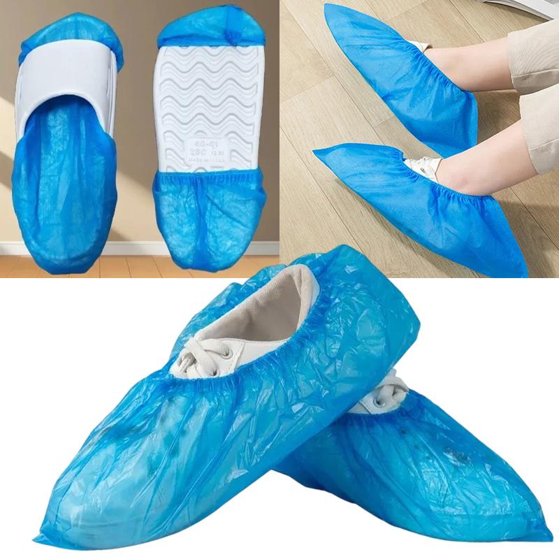 100PCS Disposable Plastic Fabric Shoe Covers Portable Non-slip Rain Mud-proof Shoe Covers Wear Waterproof Boot Covers Overshoes