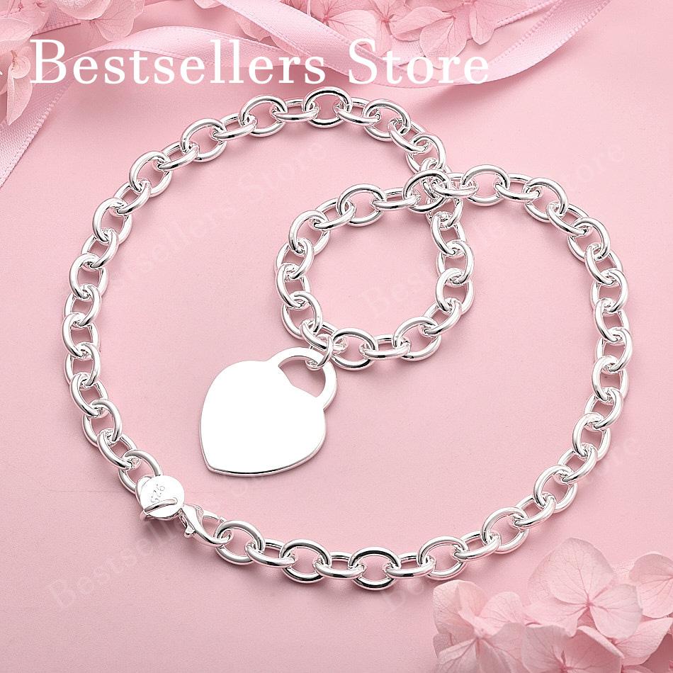 Elegant 925 Sterling Silver Simple Glossy Love Pendant Necklace for Women Fashion Party Wedding Gift Jewelry 45cm серебряный