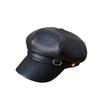 European and American retro PU leather octagonal hat children's autumn and winter fashion versatile newsboy hat elegant temperament cap new