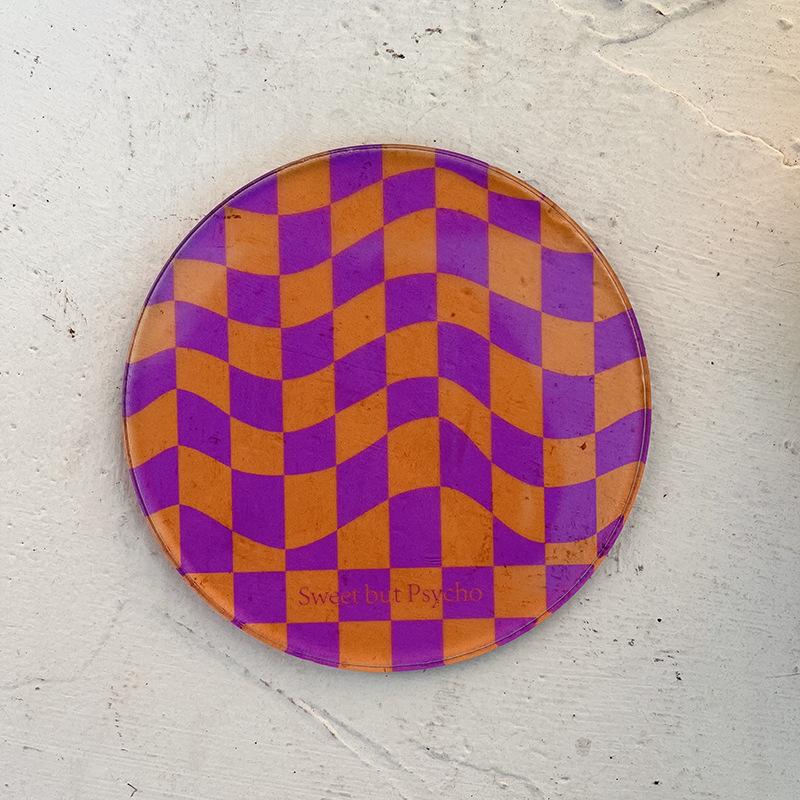 Retro Checkered Pattern Coaster ,round Acrylic Anti-slip Cup Pad Dining Table Placemat Cafe Decor ,Coffee Mug Cup Coasters Pad