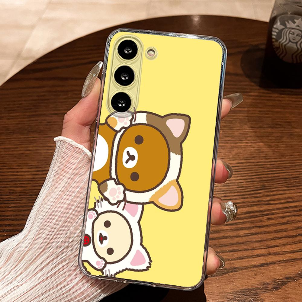 Cute R-Rilakkumas Bear Phone Case Silicone For Samsung S30,23,21,22,20 FE lite,S10,9,PIus Note20ultra Soft Transparent