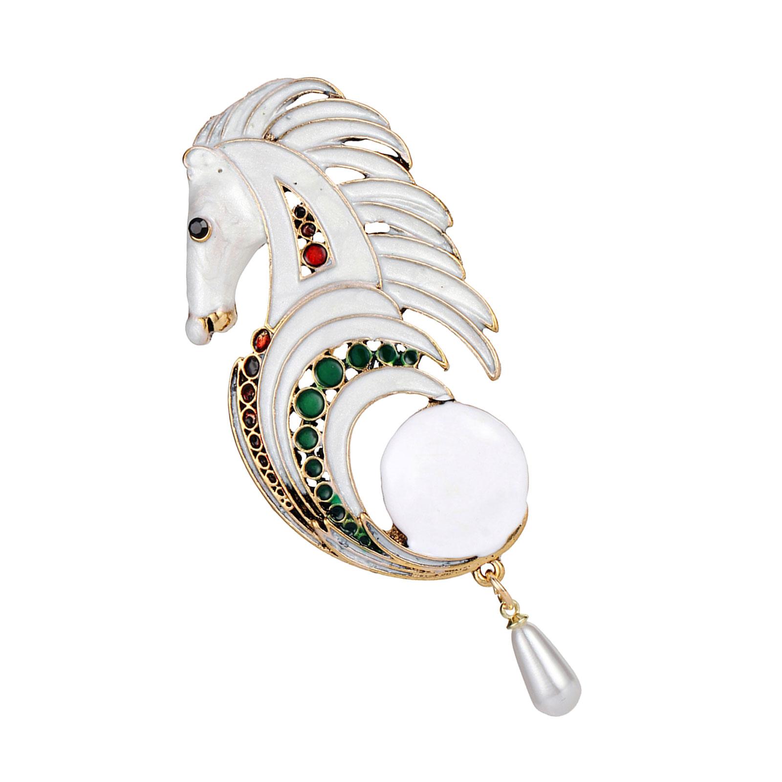 

Rhinestones Horse Brooch Vintage Pearls Embellishment Sturdy Alloy Craftsmanship Stylish Daily Wear 1