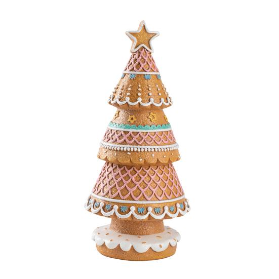 Mini Gingerbread Christmas Tree Ornament Miniature Xmas Tree Resin Statue Figurine Home Office Holiday Party Tabletop Decoration