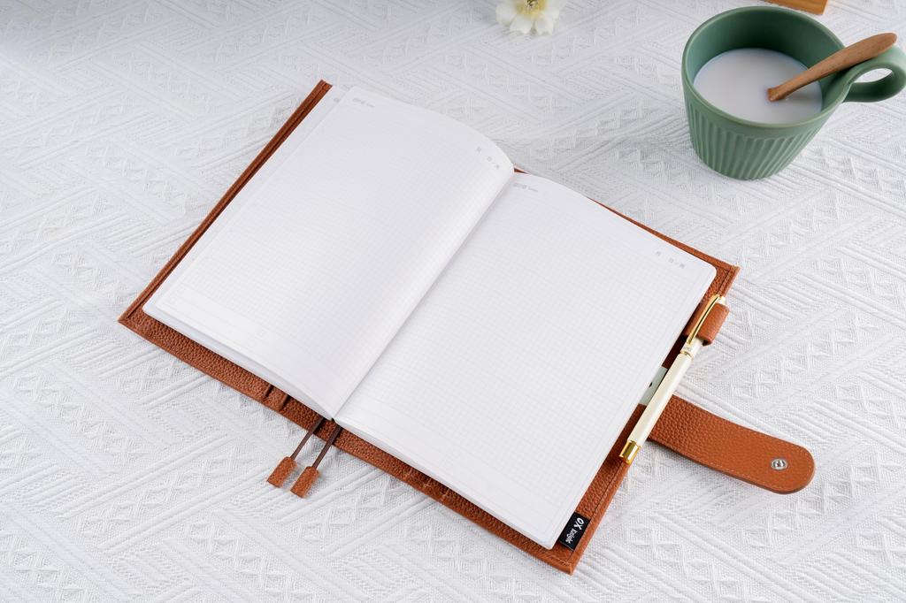 A5 Genuine Leather Notebook Compatible with Hobonichi Premium Planner Cover with Pen Card Bookmark and Snap Business Gift Cover, Cousin, Holder,