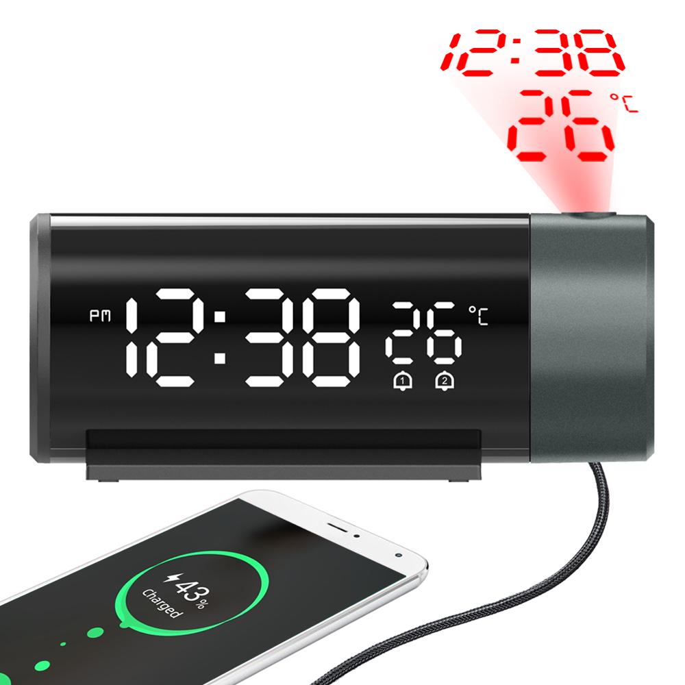 Projection Digital Alarm Clock with 180° Rotatable Projector Clear LED Display4-Level Brightness Dimmer for Bedroom2