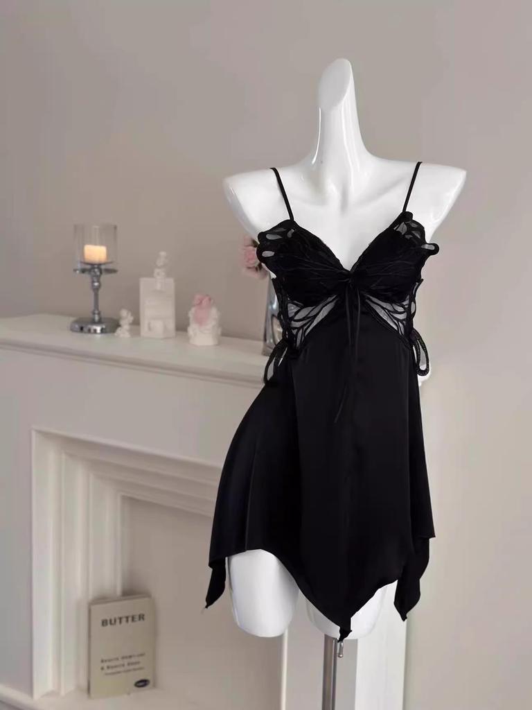 Women's Sexy Backless Camisole Pajama Set - Ice Silk Two-Piece with Chest Pad for Autumn/Winter