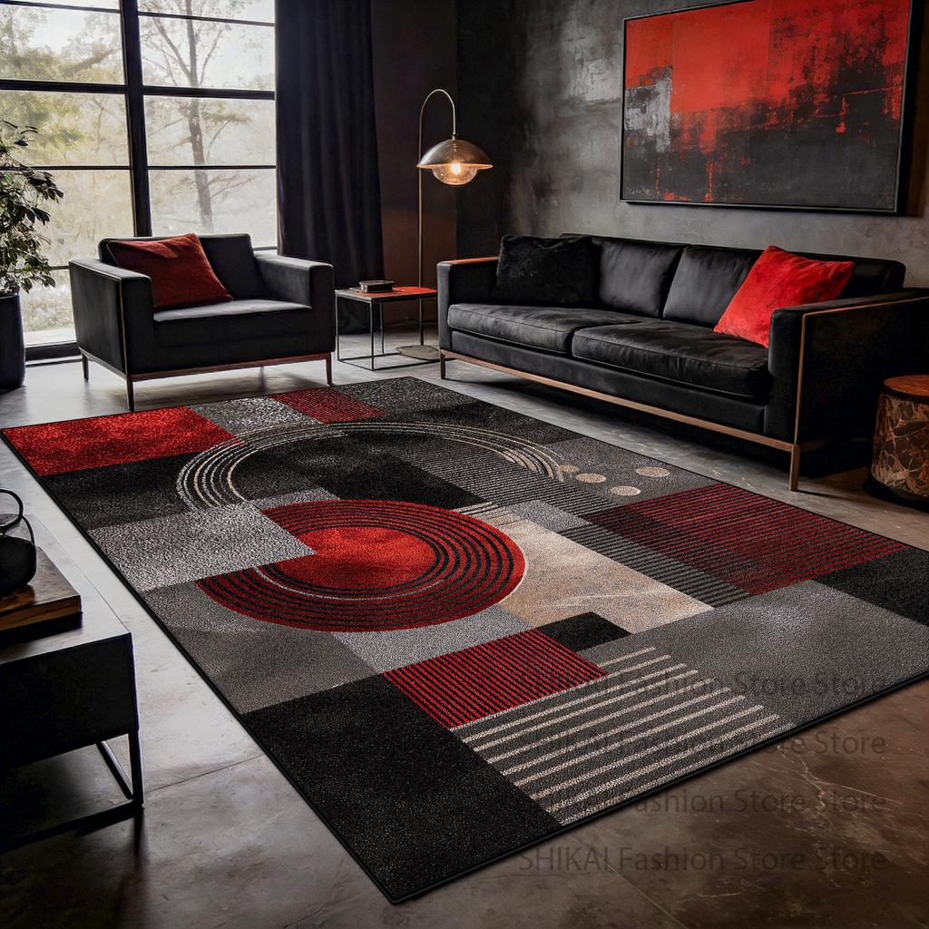 Red Gray Color Matching Art Carpet for Living Room Decoration Home Antiskid Fluffy Rug Easy Clean Short Velvet Coffee Tables Mat