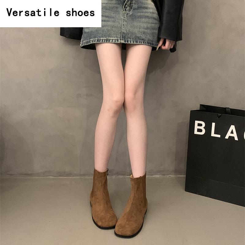 Designer Square Toe Women Ankle Boots Fashion Slip On Shoes  Spring Autumn Flats Laides Concise Short Booties