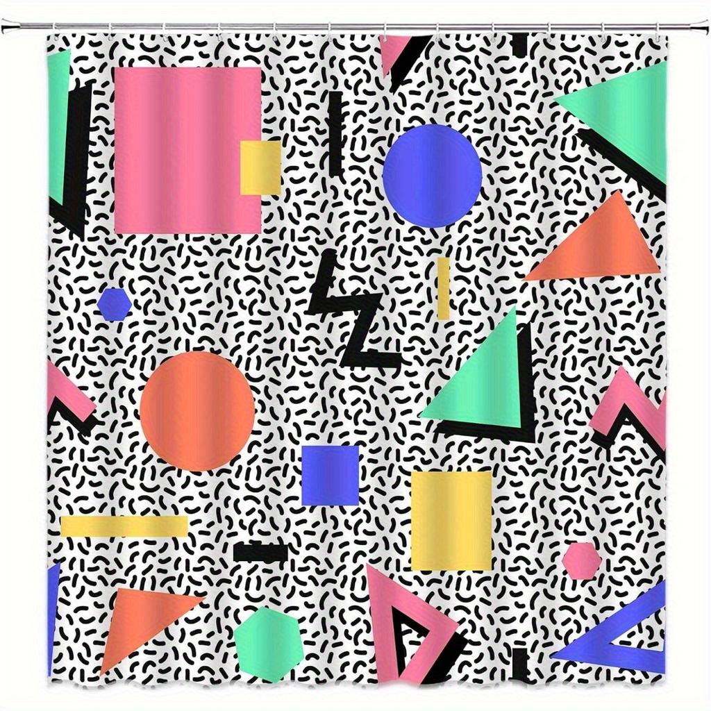 80S 90S Geometric Shower Curtain Modern Abstract Rectangle Triangle Circle Stripes Memphis Fashion Fabric Bathroom Decor Set Wit