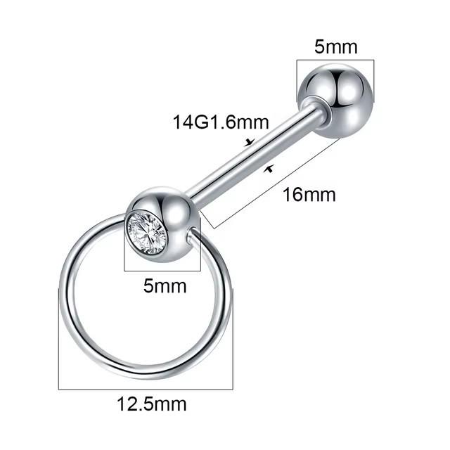 European/American Stainless Steel 14G Frosted Love Tongue Ring Set - New Body Piercing Jewelry