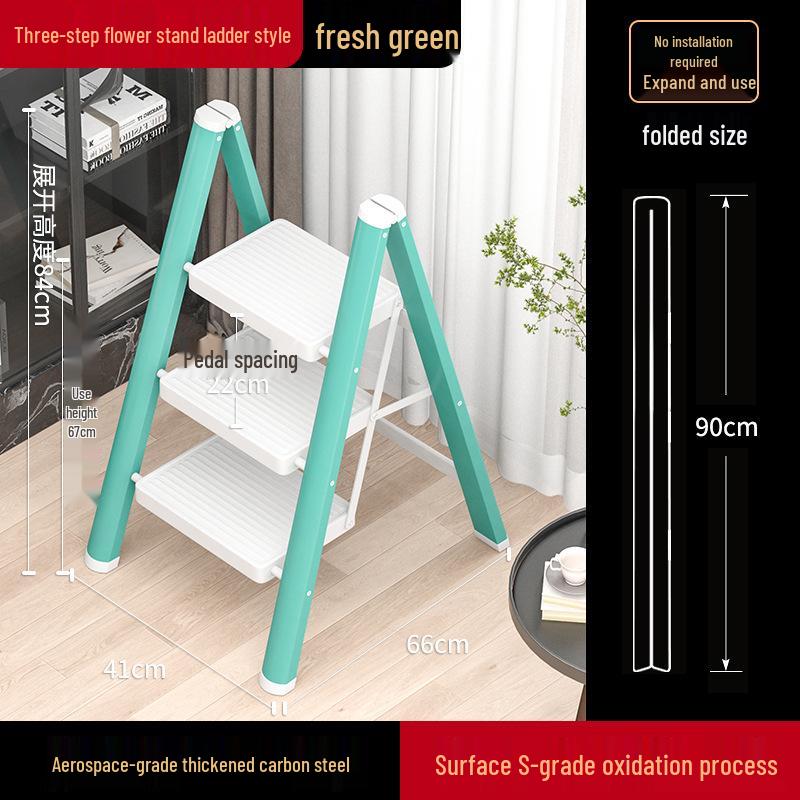 Lightweight Multifunctional Festive Red Three-Step Folding Ladder with High-Grade Anti-Slip Steps for Home Storage.